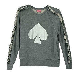 Kate Spade Ruffle  Sleeve Grey And White Sweatshirt SZ S